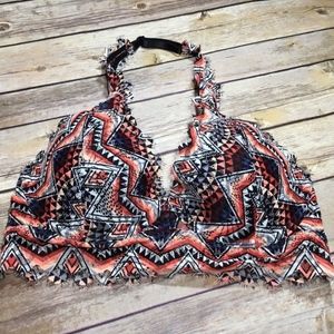 PINK Small Lightly Lined Warm Geo Print Halter